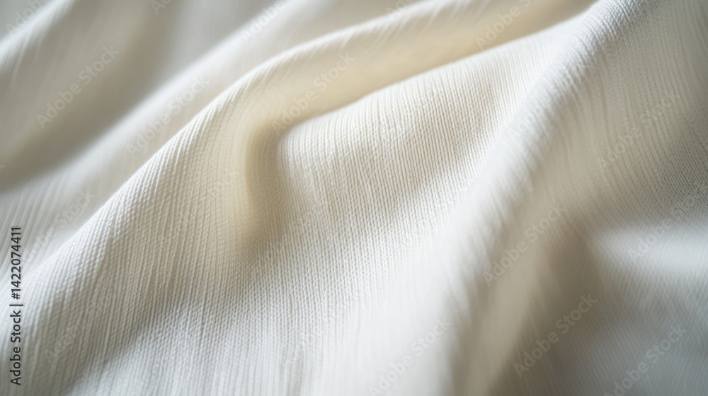 Poster Soft white fabric with vertical folds and gentle shadows, high-resolution textile background for minimal product display and modern studio design