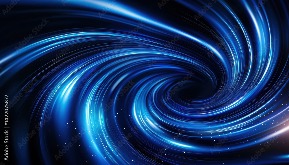 Poster dynamic blue swirl with glowing lines and stars creates mesmerizing effect