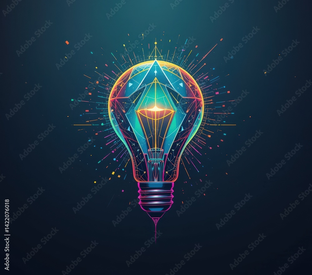 Poster a glowing light bulb surrounded by a vibrant array of colorful lights, casting a warm and inviting a