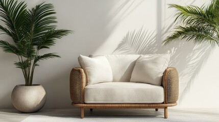 Fototapeta premium Modern Minimalist Living Room Sofa with Natural Materials