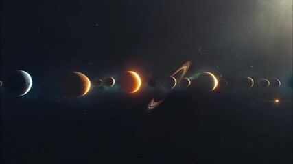 Planets gather in the solar system amidst glowing stars in a vibrant cosmic atmosphere