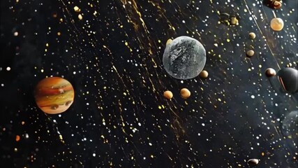 Planets gather in the solar system amidst glowing stars in a vibrant cosmic atmosphere