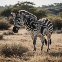 "A zebra grazing peacefully on a white background, full body view"