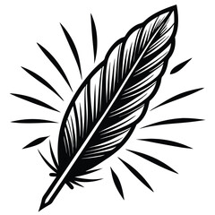 Fototapeta premium Elegant Black and White Feather Illustrations, Hand-Drawn Feather Designs in Black and White, Stylized Feather Clipart Collection.