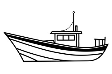 Fishing Boat Line Art Vector Illustration