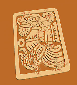 Aztec eagle glyph dissolving into a Julia Fractal.  Blending of two distant cultures in the crucible of Art.  A hand made sign interpreted with Torch in Python.