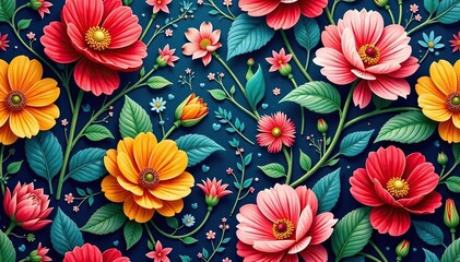 Intricate floral textile design, repeating seamlessly , floral pattern, pattern