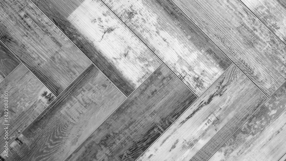 Leinwandbilder black and white photo of a wooden floor with a checkered pattern. The floor is made of wood and has a rustic feel to it. The checkered pattern adds a sense of texture