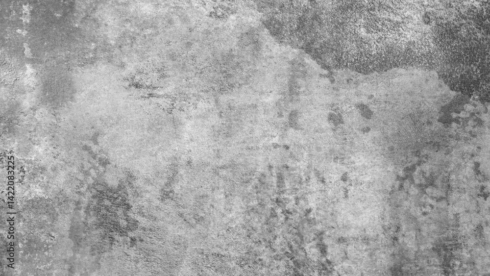 Poster Gray rough textured abstract background.  A grey wall with a few stains and cracks. The wall is made of concrete and has a rough texture