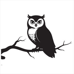 Stylish black and white owl perched on a branch.