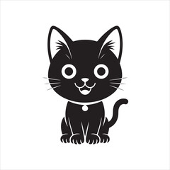 Cute black silhouette of a sitting cat.