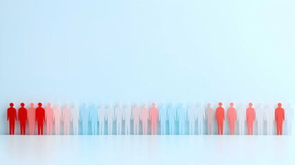 Abstract Minimalist 3D Illustration of People in a Gradient Color Row