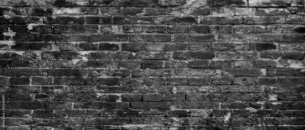 Aufkleber abstract dark black brick wall texture for pattern background. wide panorama picture. with copy spac