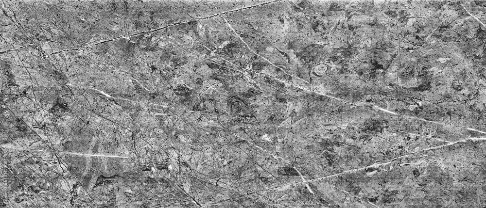 Poster Gray wall with many cracks and holes. wall is made of concrete and has a rough texture as an abstract texture background for template pages and banners.