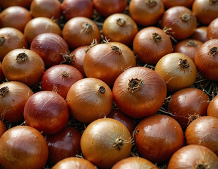 Obraz premium Fresh onions background. Harvesting season concept. Created using generative AI tools