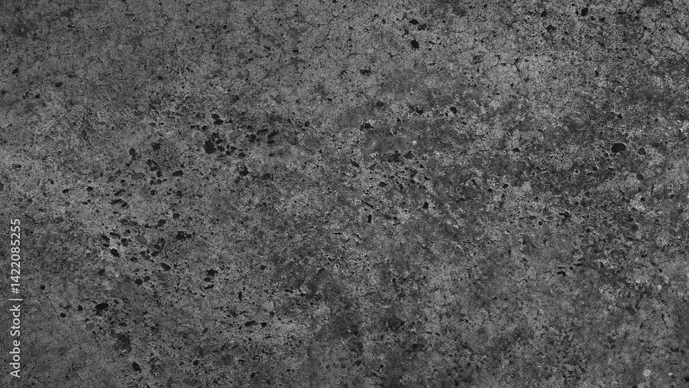 Poster Gray wall with many cracks and holes. wall is made of concrete and has a rough texture as an abstract texture background for template pages and banners.