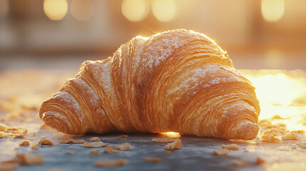 Realistic croissant with flaky layers