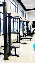Fototapeta premium modern gym interior with rows of black weight training machines