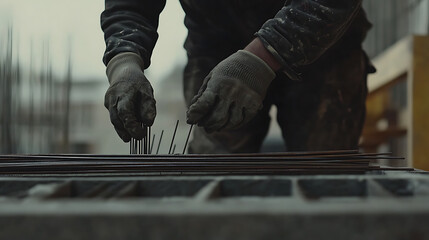 Construction Worker Handling Rebar