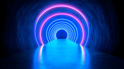 Obraz premium Abstract Neon Tunnel with Glowing Blue and Pink Rings