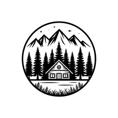 resort wood silhouette logo vector line art logo design