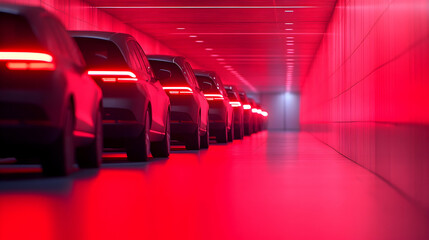Cars in a Red Lit Tunnel