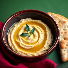 hummus with pita bread and olive oil


