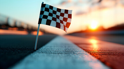 Checkered Flag at Sunset Finish Line