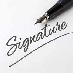Close-up of a fountain pen about to sign a signature on a contract, agreement or other important document.