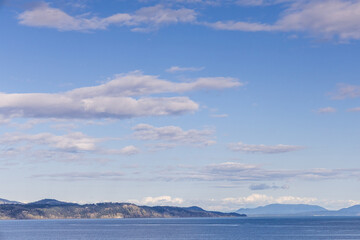 Beautiful Coastal View with Clouds and Horizon on a Calm Ocean Day