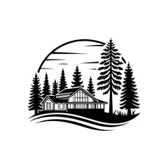Obraz premium resort wood silhouette logo vector line art logo design