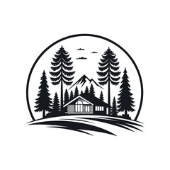 resort wood silhouette logo vector line art logo design