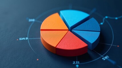 Obraz premium Colorful pie chart on blue solid background.
