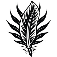 Obraz premium Elegant Black and White Feather Illustrations, Hand-Drawn Feather Designs in Black and White, Stylized Feather Clipart Collection.