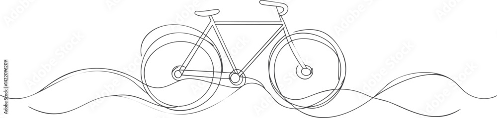 Poster artistic line drawing of a bicycle with flowing abstract lines in black and white. vector illustrati