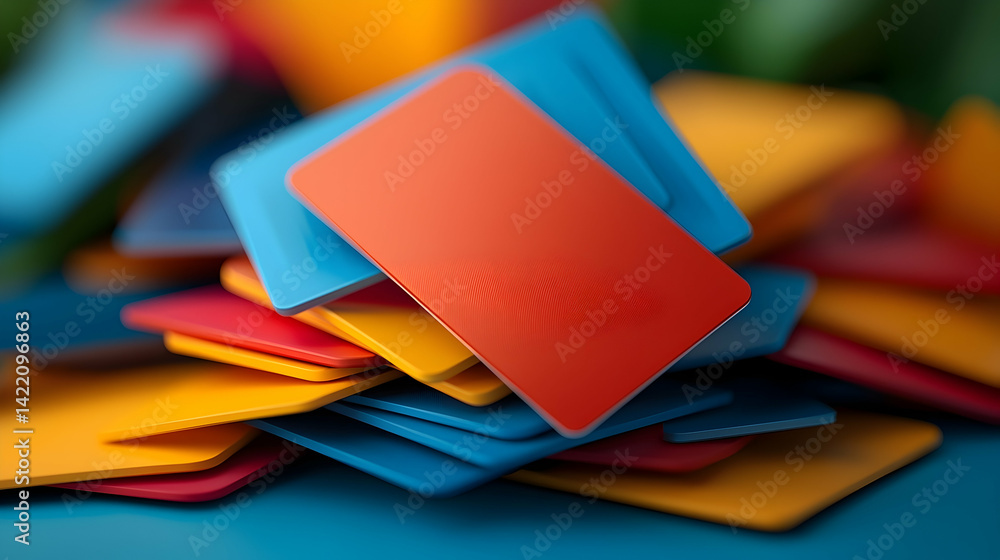 Poster close-up of a stack of colorful rectangular cards