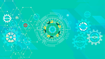 Plexus style background Scientific and technological concept with the use of technical elements formed in the shape of a circle Template for science and technology presentation.
