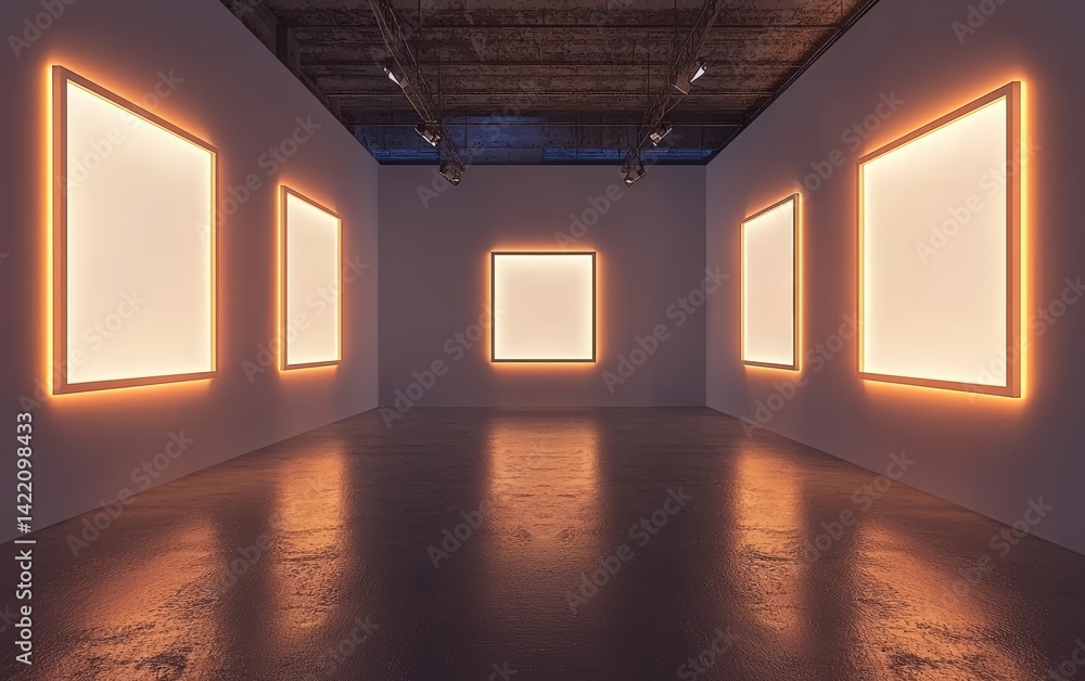 Poster modern gallery wall setup with blank frames for artwork display