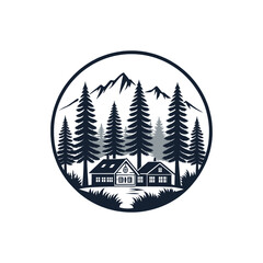 Obraz premium resort wood silhouette logo vector line art logo design
