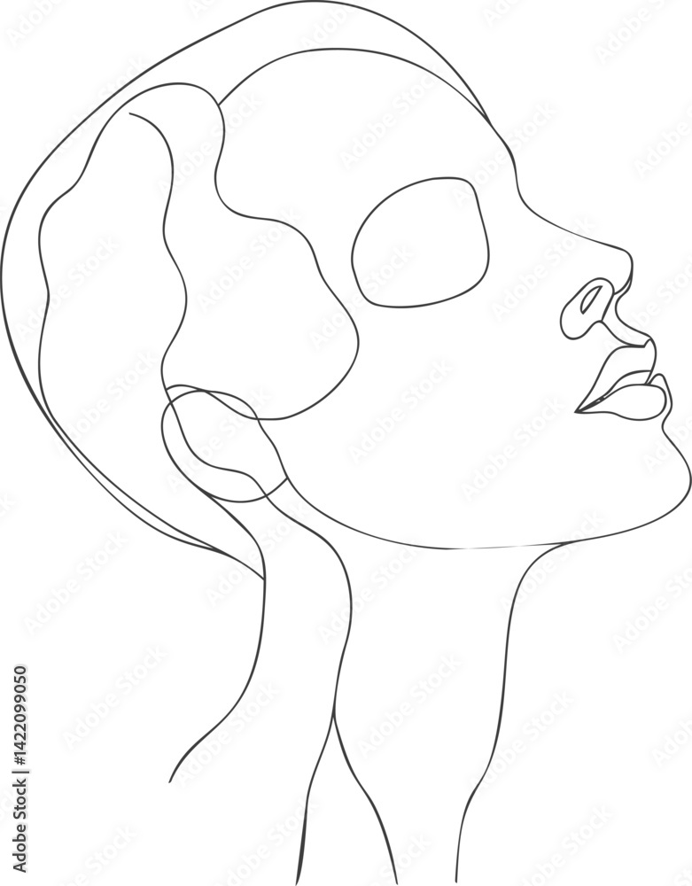 Poster Minimalistic line art of a face in profile with closed eyes and serene expression. Vector illustration