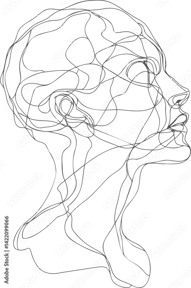 Poster continuous line drawing of a human profile in abstract artistic style. vector illustration