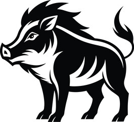 Wild boar silhouette, silhouette of the wild boar isolated on white background