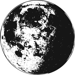 Monochrome illustration of the moon with craters and shadows, space concept. Vector illustration