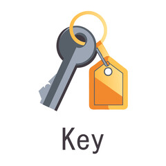 Vector illustration of a key with a keychain and an inscription, simple style, suitable for many designs