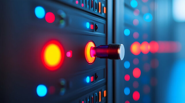 Data Connection: Server Rack with Glowing Lights and Cable