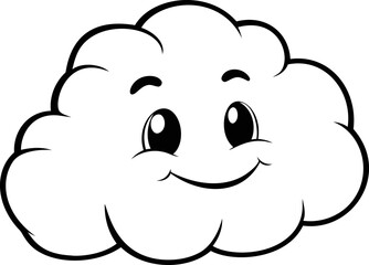 Obraz premium Smiling cloud with cute face in black and white line art illustration. Vector illustration