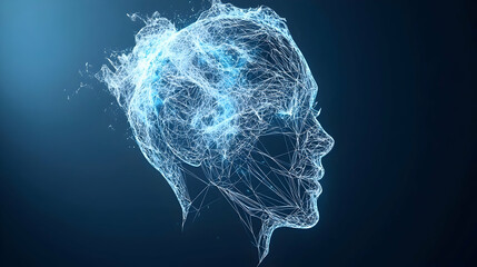 Abstract image of a human face formed by lines suggesting the brain's inner workings. Suitable for illustrating AI technology or neurological concepts. 