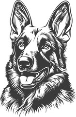 Fototapeta premium Illustration of a german shepherd dog in black and white, loyal pet concept. Vector illustration
