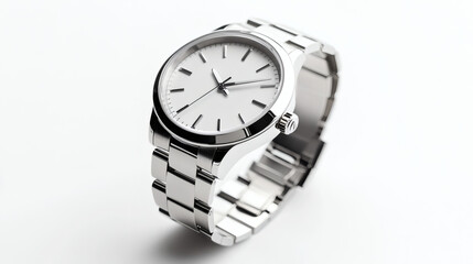 silver chained wrist watch on white background