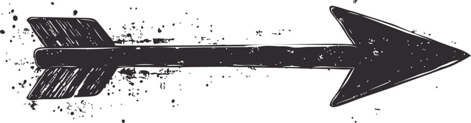 Black grunge arrow with splattered ink texture. Vector illustration